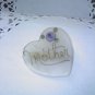 Vintage celluloid frosted heart brooch with purple flower for 'Mother'