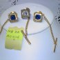 One Vintage 14k GE blue rhinestone tie tac with chain and bar