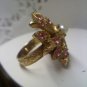 Pink rhinestones and faux pearl set in goldtone vintage ring size 7 1/2