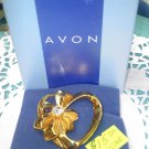 Avon heart with ribbon and rhinestone "Birthday Heart Pin" goldtone New on card