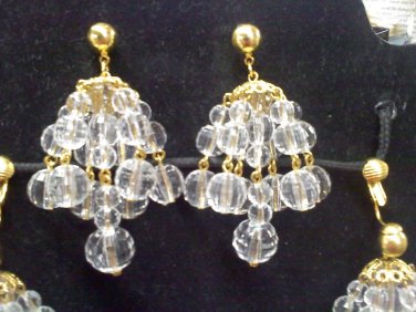 Avon clear faux crystal chandelier pierced earrings on goldtone from 1992