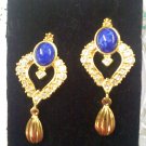 Avon Faux LAPIS LAZULI and rhinestone on goldtone pierced dangle earrings