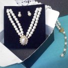 1995 Avon "Tailored Elegance Gift Set Pearl" and rhinestones necklace and post earrings set goldtone