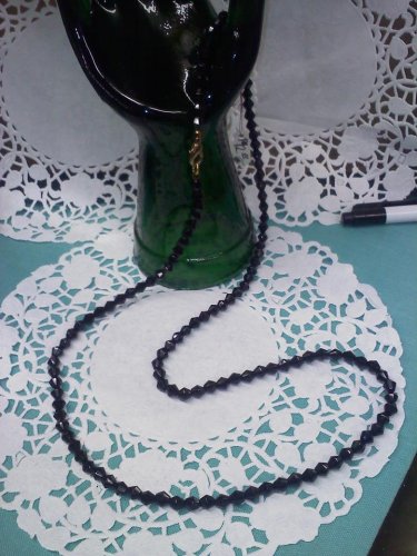 Faceted black bead 30 inch long vintage necklace