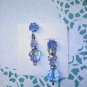 Blue Aurora Borealis crystal dangle clip on earrings with rhinestones