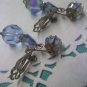 Blue Aurora Borealis crystal dangle clip on earrings with rhinestones