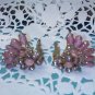 Lavender pink and mauve rhinestone and marbled stone fan style clip earrings