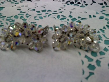 Laguna Aurora Borealis crystal bead extra tall crescent clip earrings