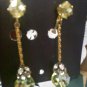 Peridot Aurora Borealis crystal dangle clip on earrings with rhinestones