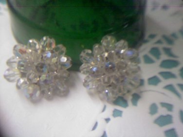 Aurora Borealis crystal bead sparkle burst clip earrings