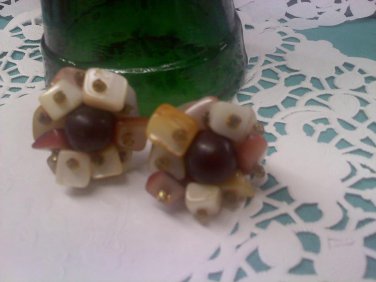 Shell and bead vintage clip earrings marked Japan