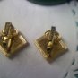 Avon Textured Aztec Mayan Pyramids Modernist vintage clip earrings in goldtone