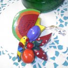 Philippine Handmade hand painted parrot eating fruit pin