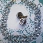 vintage Hong Kong necklace and clip earrings in silver faux pearl with blue and white beads