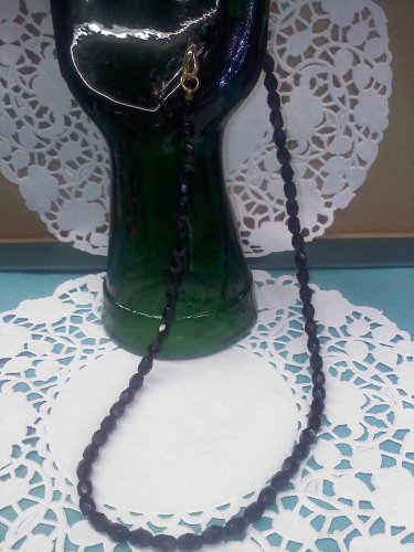 Faceted black glass bead 18 inch long vintage necklace