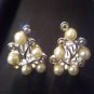 Sarah Coventry SC faux pearl and Aurora Borealis vintage clip earrings silvertone