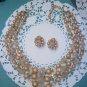 3 strand 1950s SUGAR BEAD Necklace with matching clip earrings - Vintage Japan