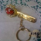 Kings Key finder 1950's coral agate color clip - Vintage key ring chain on purse clip or ID holder