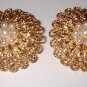 Avon faux pearl cluster on goldtone dome clip earrings