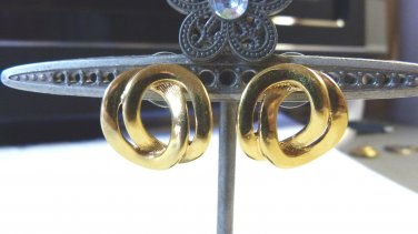 Monet pierced earrings shiny double ovals goldtone