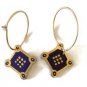 Laurel Burch red enamel design on hoops pierced earrings - gold color