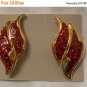 Avon red glitter enamel flame or wing shaped vintage pierced earrings on goldtone