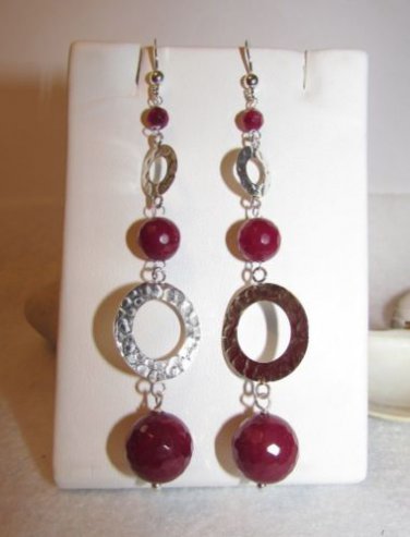 Ruby Agate and Sterling Silver Eternity Circle Drop Dangle Earrings