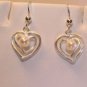 Fresh Water Pearl Frosted Sterling Silver Heart Dangle Earrings
