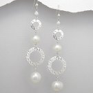 Fresh Water Pearl and Sterling Silver Eternity Circle Drop Dangle Earrings