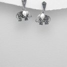Sterling Silver and Marcasite Elephant Dangle Hook Earrings