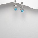 Sterling Silver, Marcasite, Turquoise, Leaf Dangle Hook Earrings