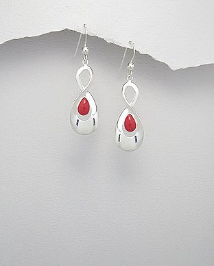 Sterling Silver Infinity Red Resin Dangle Hook Earrings