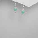 Sterling Silver Circle in Circle Light Green Turquoise Dangle Hook Earrings
