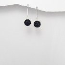 Sterling Silver Straight Black Crystal Orb Ball Dangle Butterfly Stud Earrings