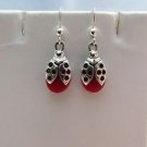 Sterling Silver Red Resin Ladybug Dangle Hook Earrings