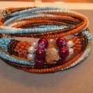 Seed Bead Fashion Glass Pearl and Shell Fancy Coil Bracelet
