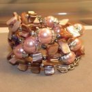 Glass Pearl Shell Coil Bracelet Seed Bead cuff bangle Handmade Indonesian