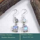 Rainbow Moonstone Cab Earrings | Cabochon Sterling Silver Earrings | Drop Dangle Earrings