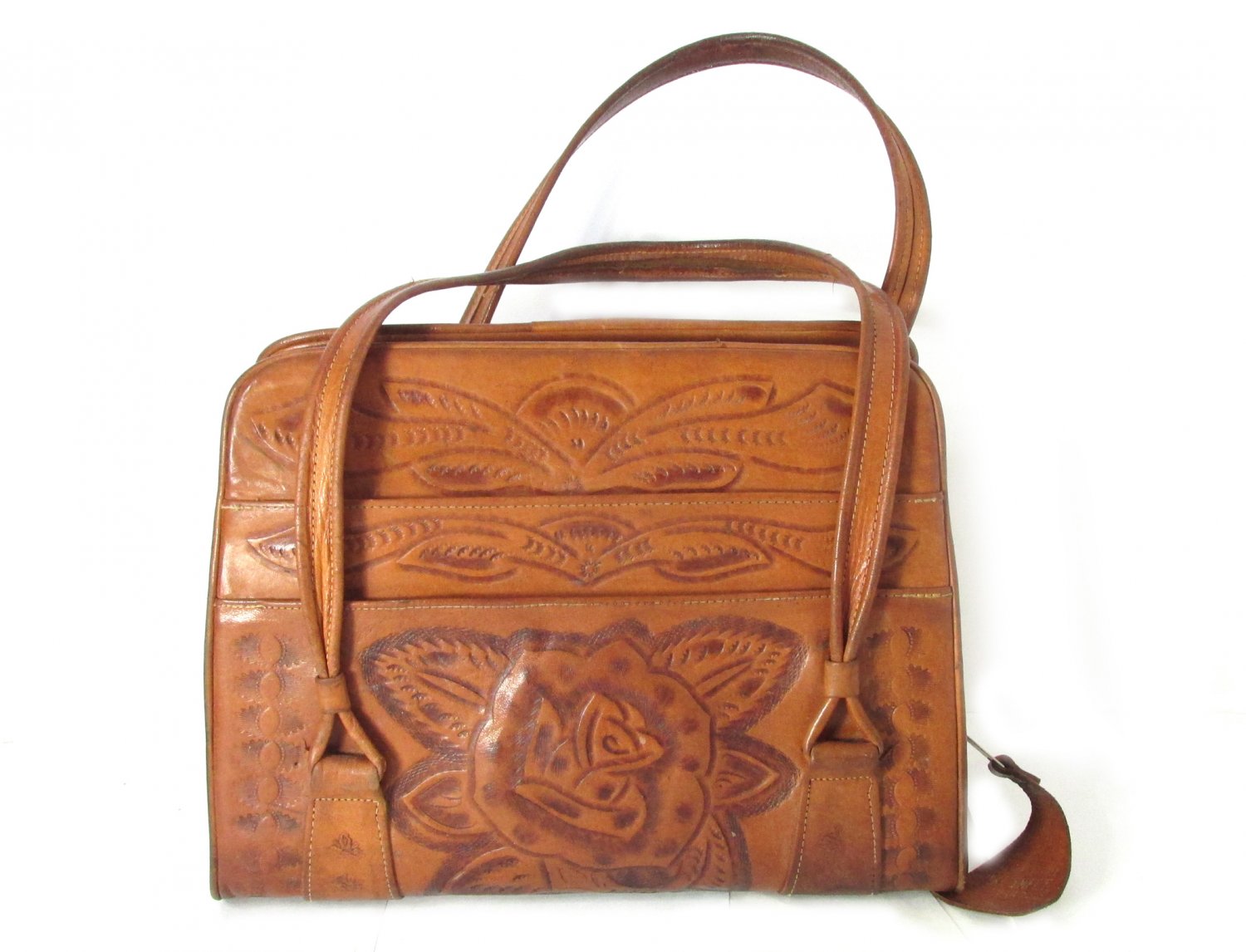 Tooled Leather Handbag Purse Mexico