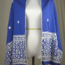 NEW*VINTAGE*1960's*INDIAN SHAWL*DEEP BLUE* HAND EMBROIDERED W/MIRRORS & SUN MOTIFS*