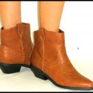 NIB*VEGAN*ANKLE BOOTS*WESTERN*COWBOY*COGNAC TAN*SIZE 7.5