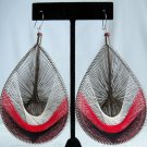 NEW*VINTAGE*1990*PERU*HANDMADE*OVERSIZED*3"L x 2.25"*THREADED TEAR DROP DANGLE EARRINGS*