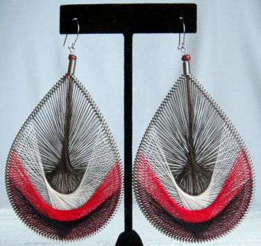 NEW*VINTAGE*1990*PERU*HANDMADE*OVERSIZED*3"L x 2.25"*THREADED TEAR DROP DANGLE EARRINGS*