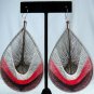 NEW*VINTAGE*1990*PERU*HANDMADE*OVERSIZED*3"L x 2.25"*THREADED TEAR DROP DANGLE EARRINGS*