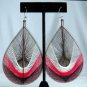 NEW*VINTAGE*1990*PERU*HANDMADE*OVERSIZED*3"L x 2.25"*THREADED TEAR DROP DANGLE EARRINGS*