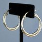 NEW*VINTAGE*1990*10 KT YELLOW GOLD*1" DOUBLE LOOP HOOP PIERCED EARRINGS