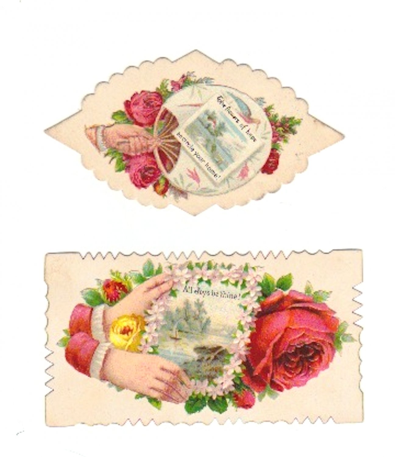 Victorian Calling Cards Red Roses with Hand - Vintage Scrap Ephemera