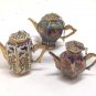 RESERVEDMini Ornamental Teapots - Lot of 3 -  Blue White Beige with Flowers and butterflies