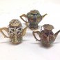 RESERVEDMini Ornamental Teapots - Lot of 3 -  Blue White Beige with Flowers and butterflies