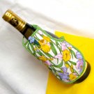 RESERVEDHandmade Bottle Cozy - Iris Bottle Apron in Lilac Pink and Gold Fabric Spring Flower